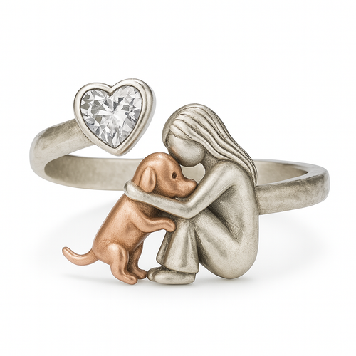 Anillo de corazón con circonita para amantes de perros