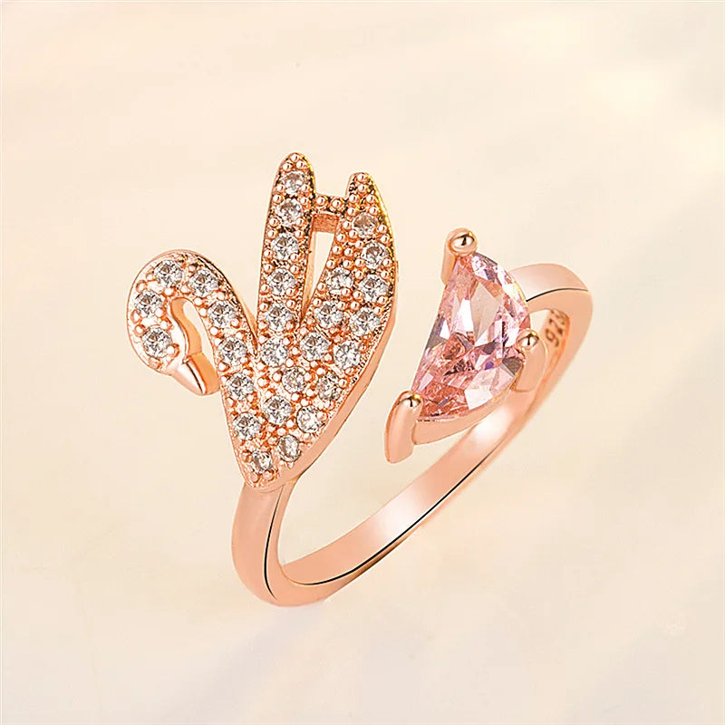 Anillo de cisne en cristal, ajustable