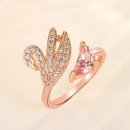 Anillo de cisne en cristal, ajustable