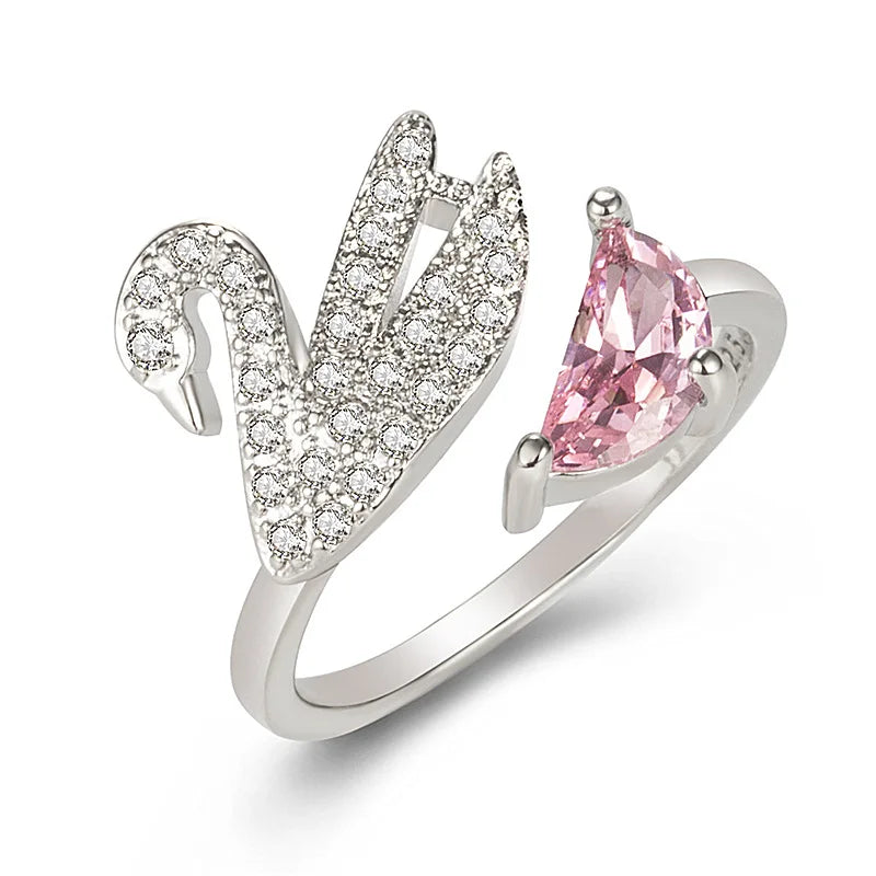 Anillo de cisne en cristal, ajustable