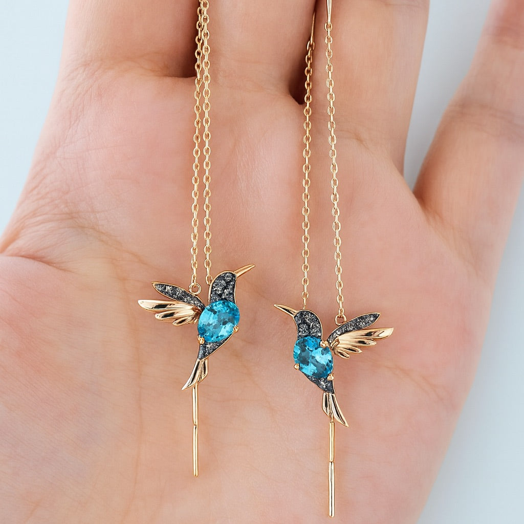 Pendientes de colibrí en esmalte y circonita