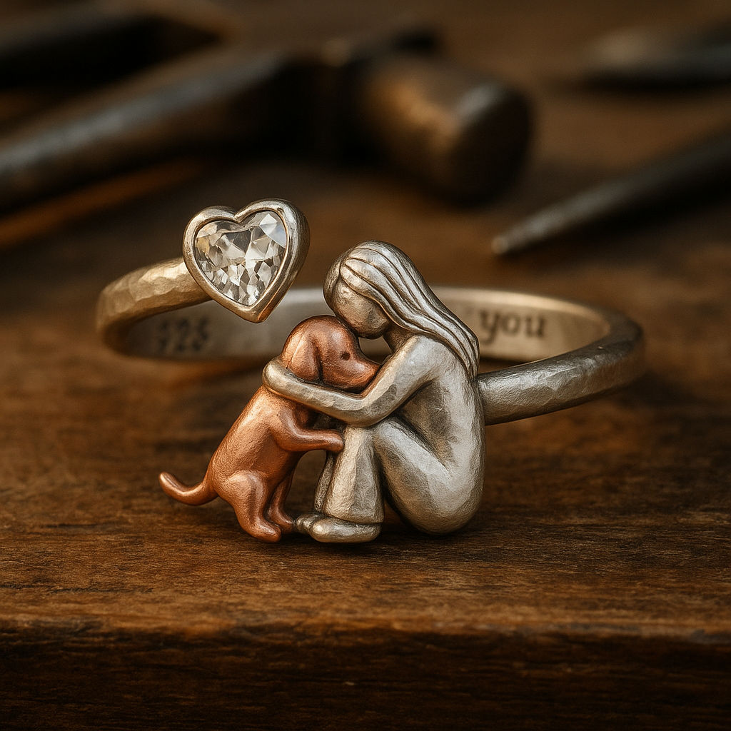 Anillo de corazón con circonita para amantes de perros