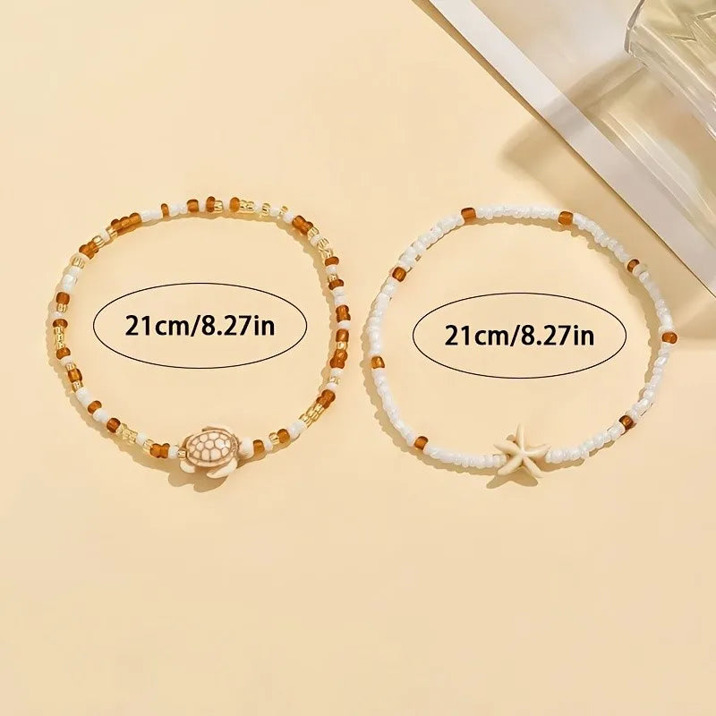 Conjunto de tobilleras estrella de mar y tortuga