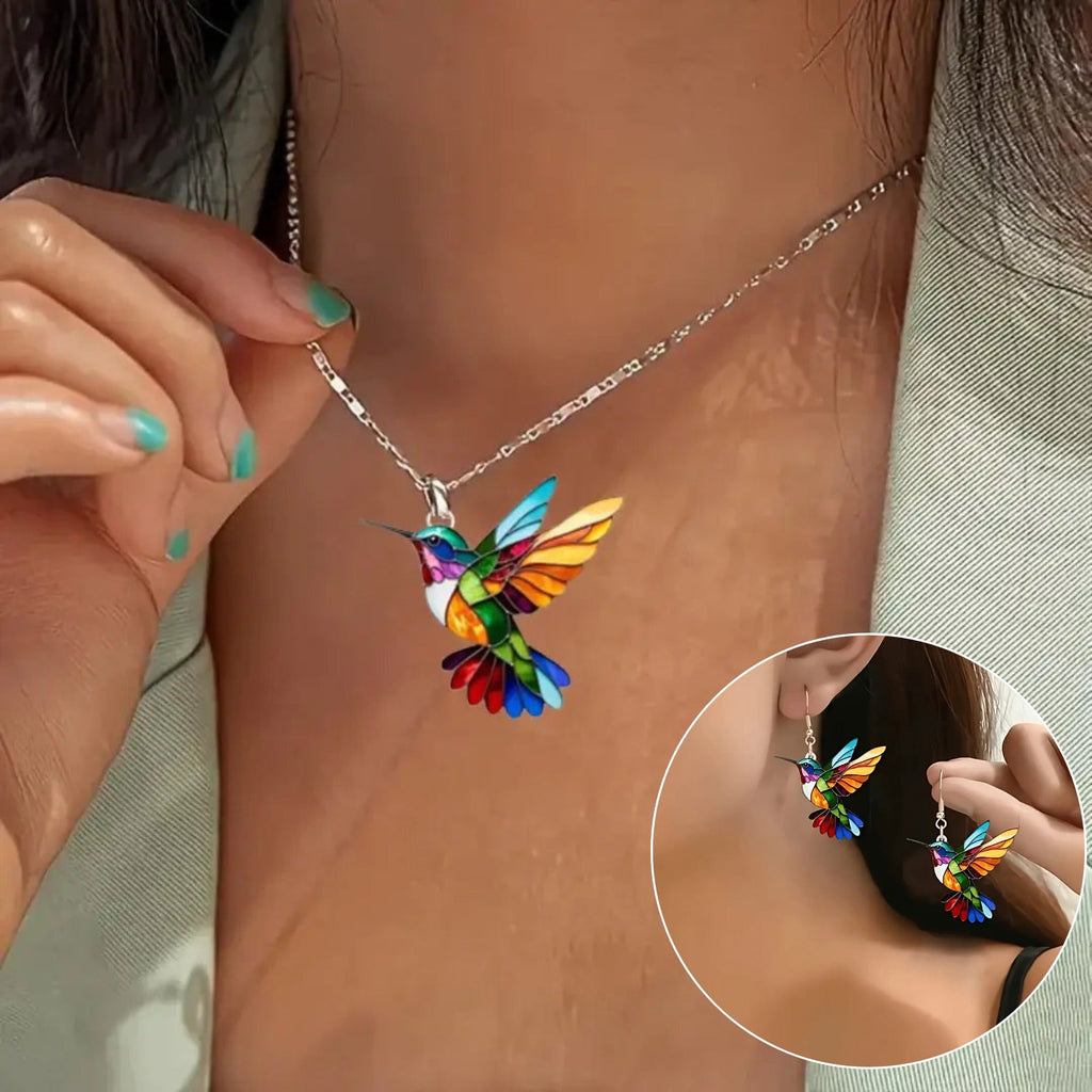 Collar de colibrí con pendientes a juego