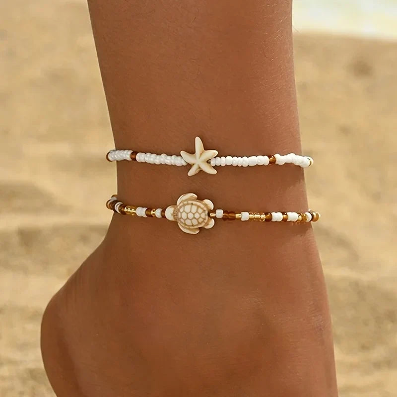 Conjunto de tobilleras estrella de mar y tortuga