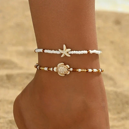 Conjunto de tobilleras estrella de mar y tortuga
