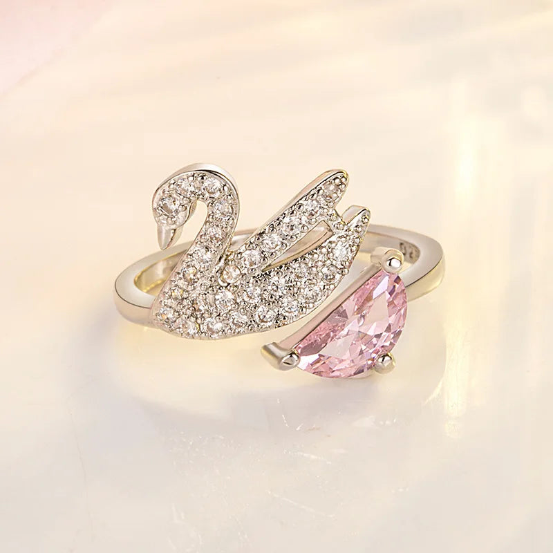 Anillo de cisne en cristal, ajustable