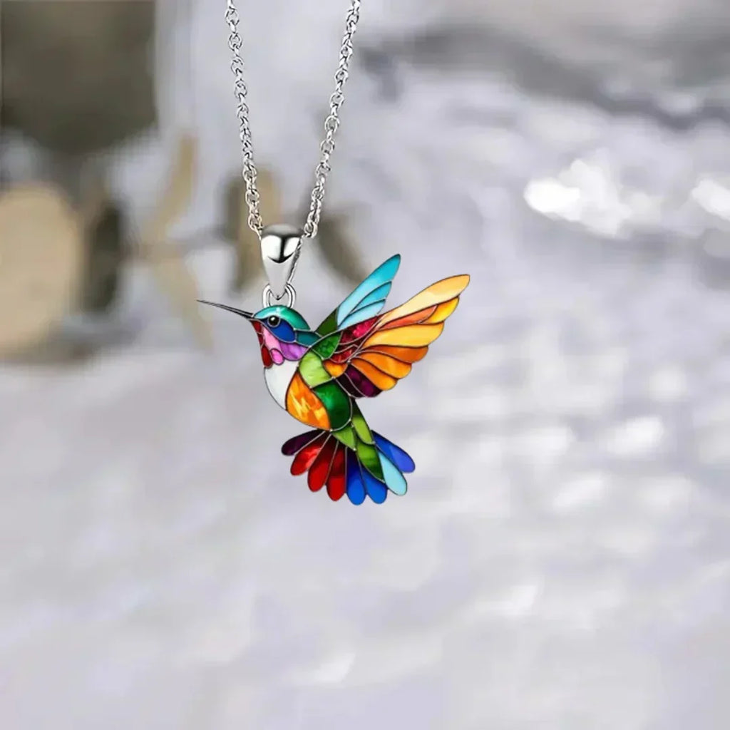 Collar de colibrí con pendientes a juego