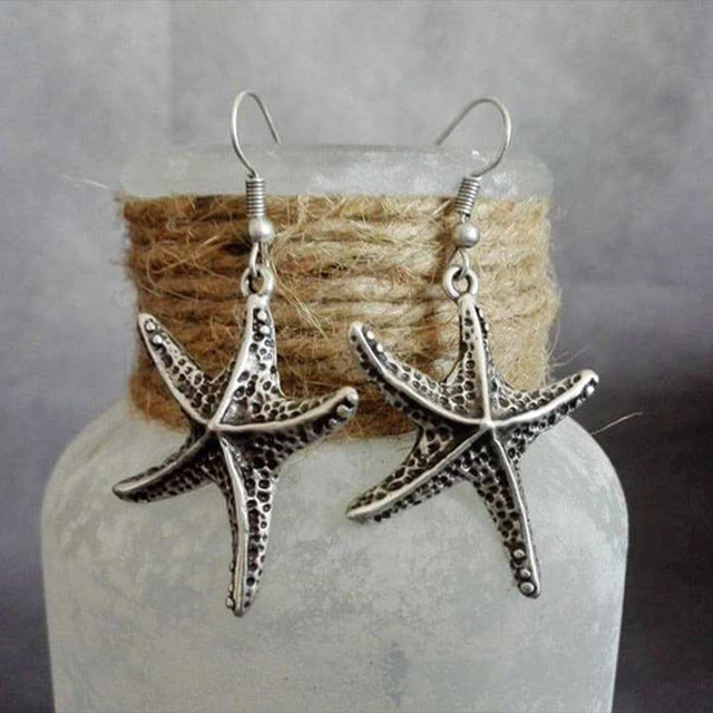 Pendientes vintage de estrella de mar en plata