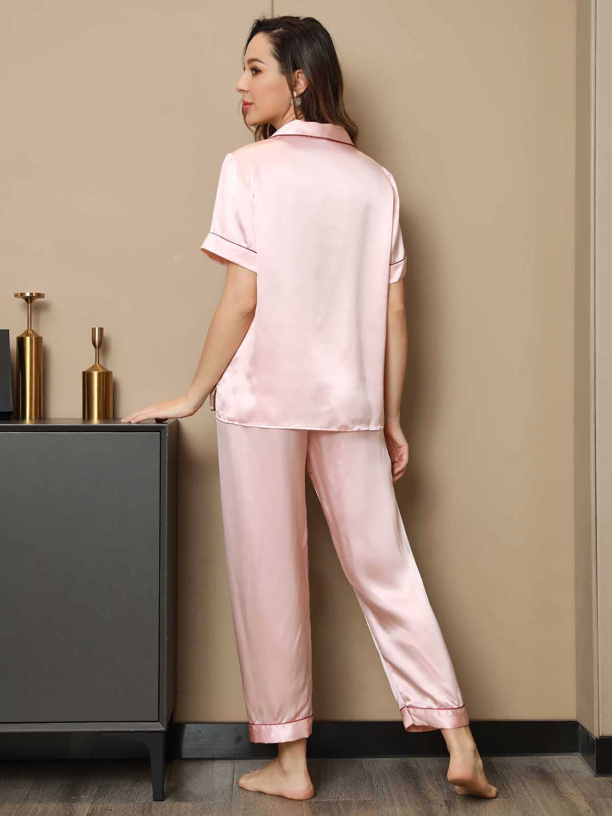Conjunto de pijama de seda pura con ribete, 2 piezas