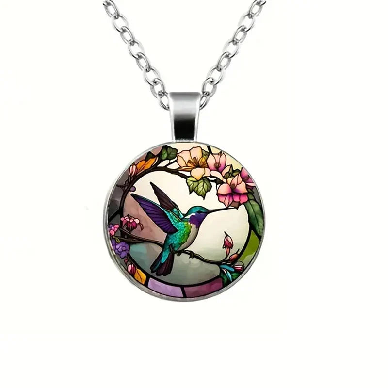 Collar colgante domo de cristal colibrí