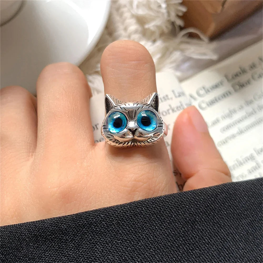 Anillo vintage de gato con ojos azules