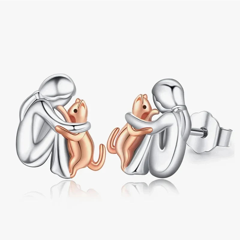 Pendientes de gato bicolor plata y oro