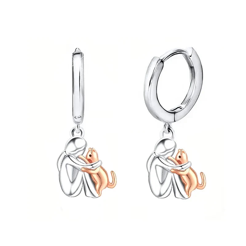 Pendientes de gato bicolor plata y oro