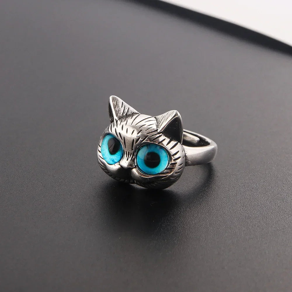 Anillo vintage de gato con ojos azules