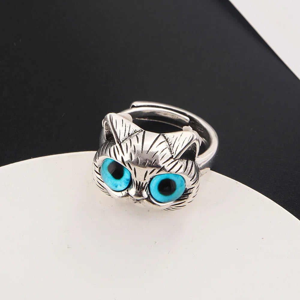 Anillo vintage de gato con ojos azules