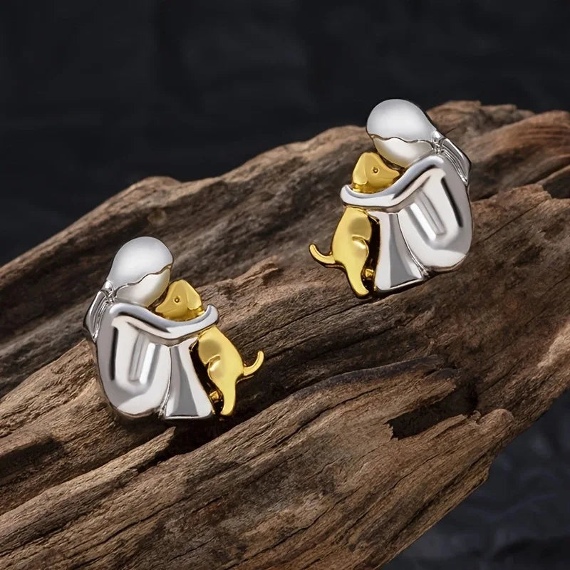 Pendientes huggie bicolor plata y oro