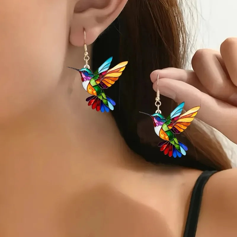 Pendientes colgantes de colibrí en acrílico