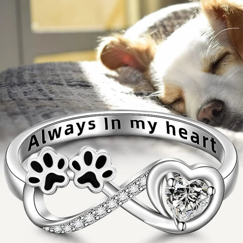 Anillo de circonita con corazón e infinito