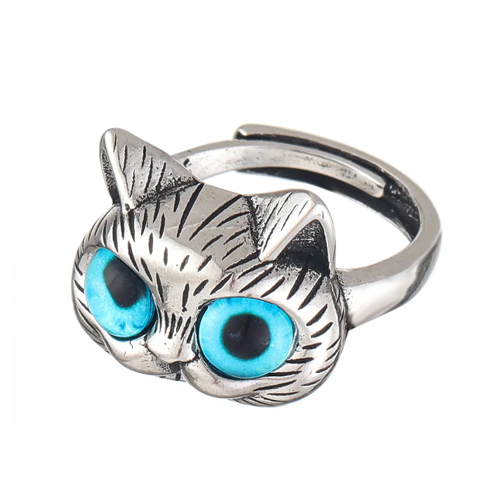 Anillo vintage de gato con ojos azules