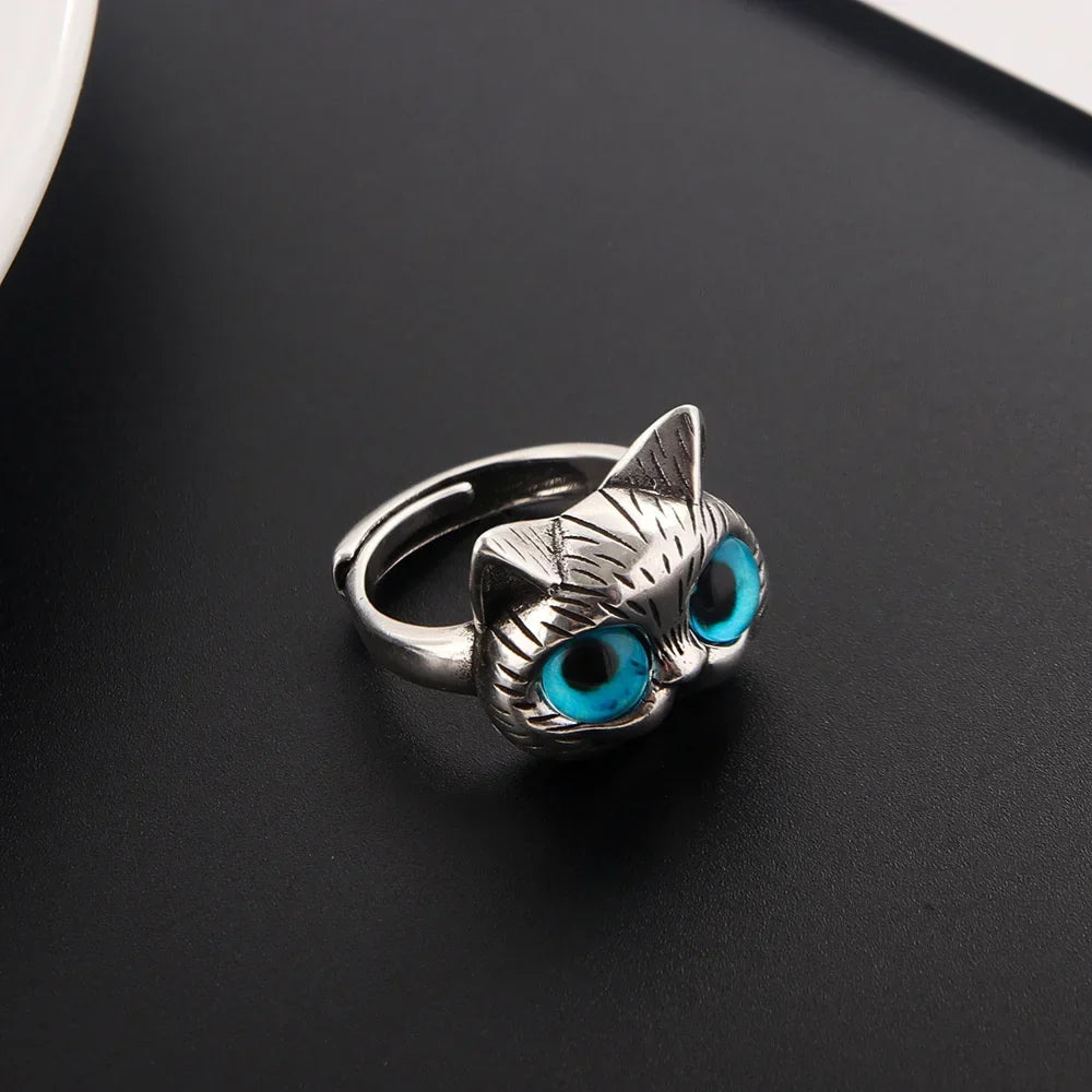 Anillo vintage de gato con ojos azules