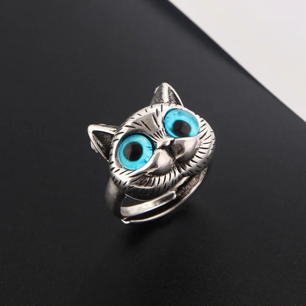 Anillo vintage de gato con ojos azules