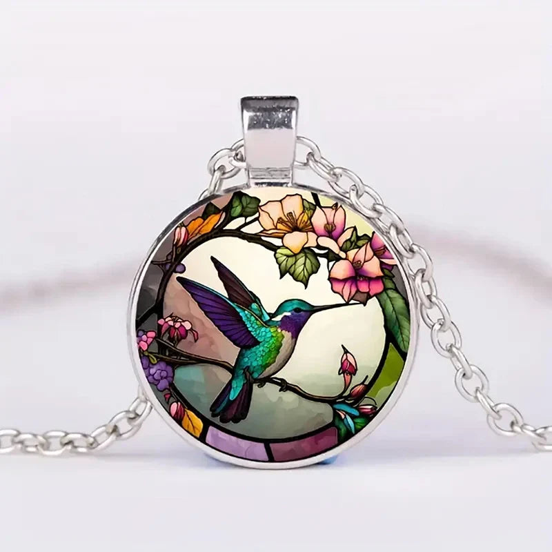 Collar colgante domo de cristal colibrí