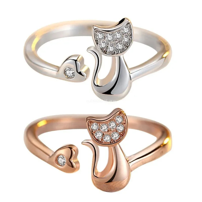 Anillo abierto de gato con circonita