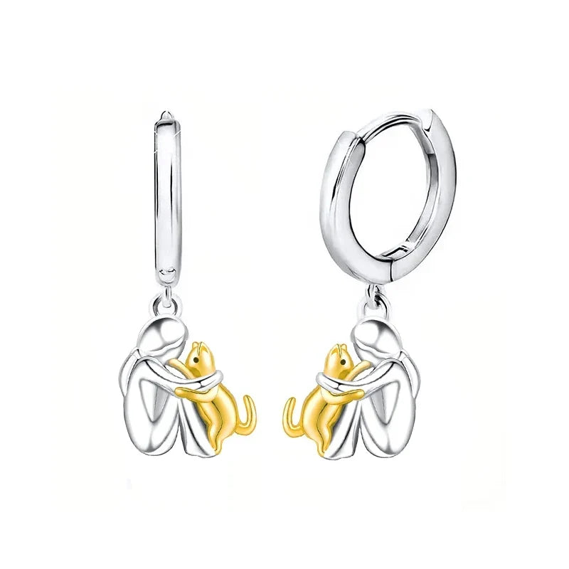 Pendientes de gato bicolor plata y oro