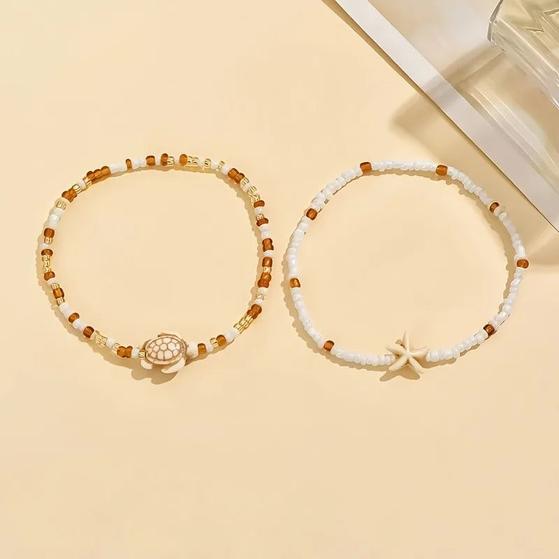 Conjunto de tobilleras estrella de mar y tortuga