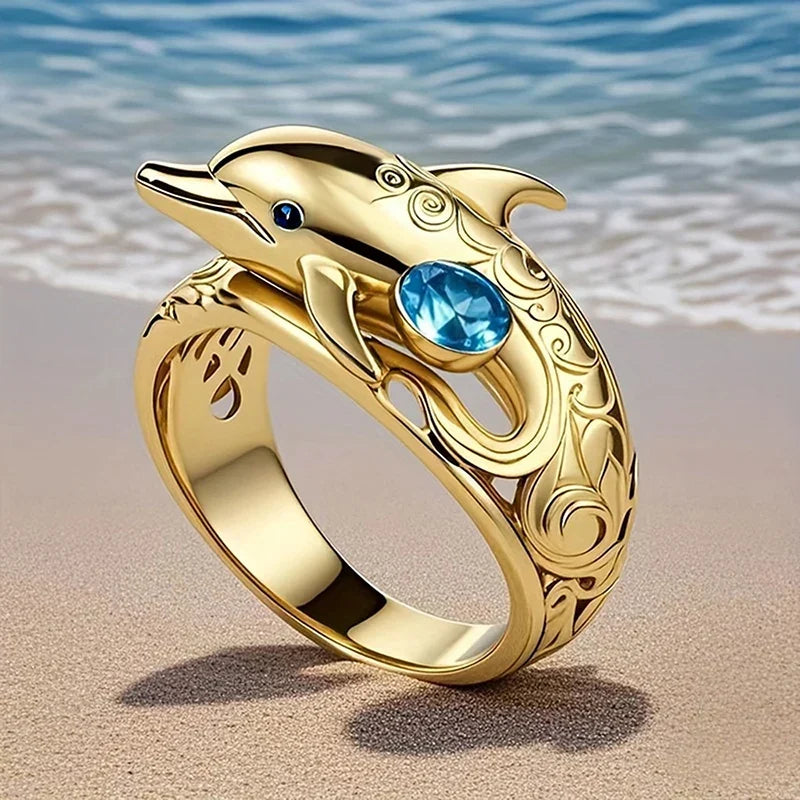 Anillo de delfín con cristales azules