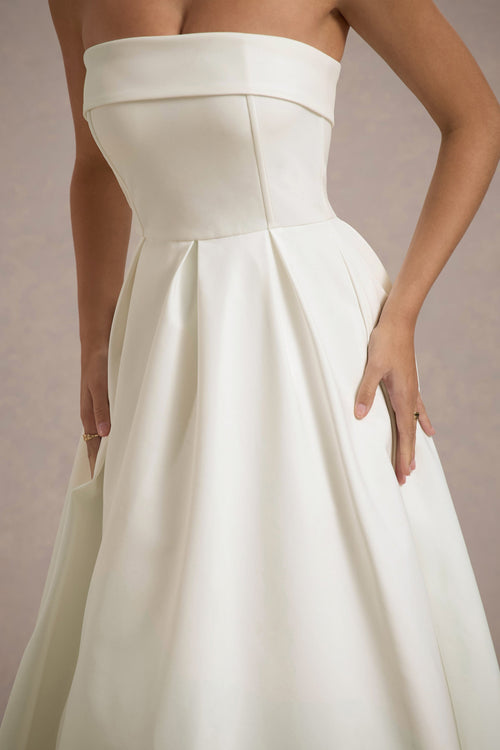 Annalise | Vestido Midi en blanco roto y falda plisada