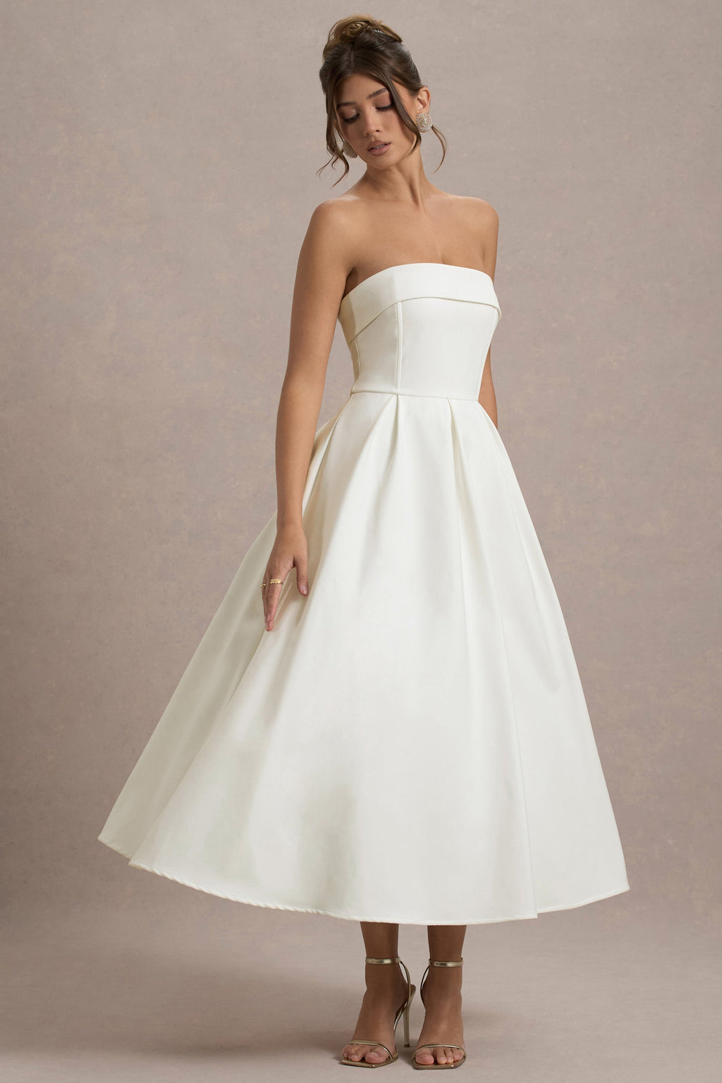 Annalise | Vestido Midi en blanco roto y falda plisada