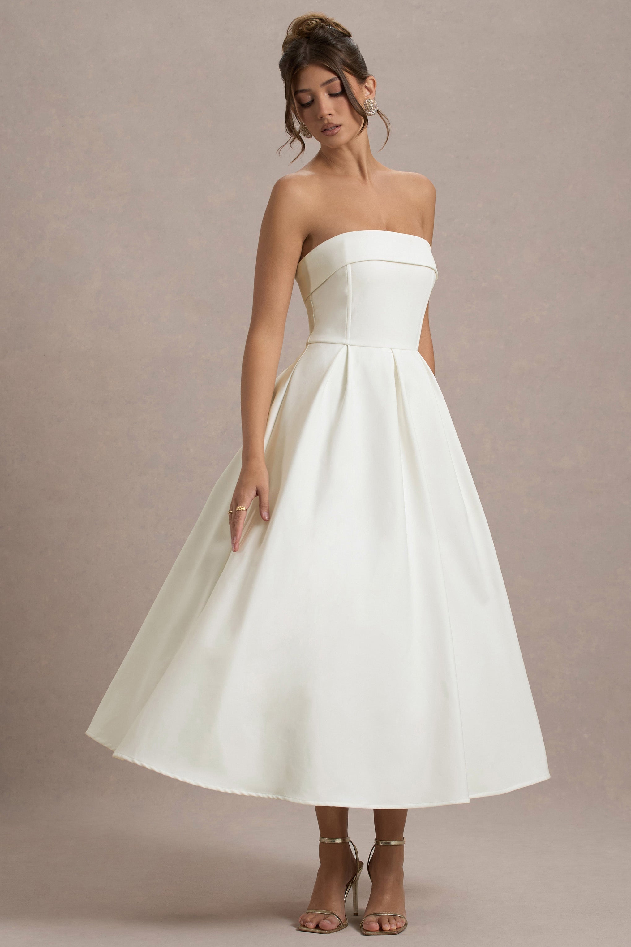Annalise | Vestido Midi en blanco roto y falda plisada