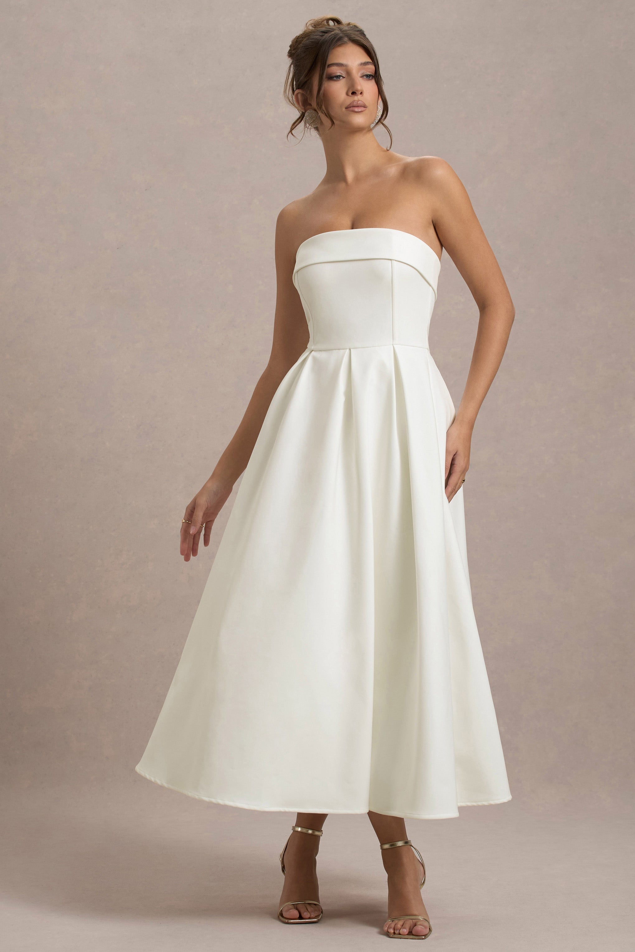Annalise | Vestido Midi en blanco roto y falda plisada