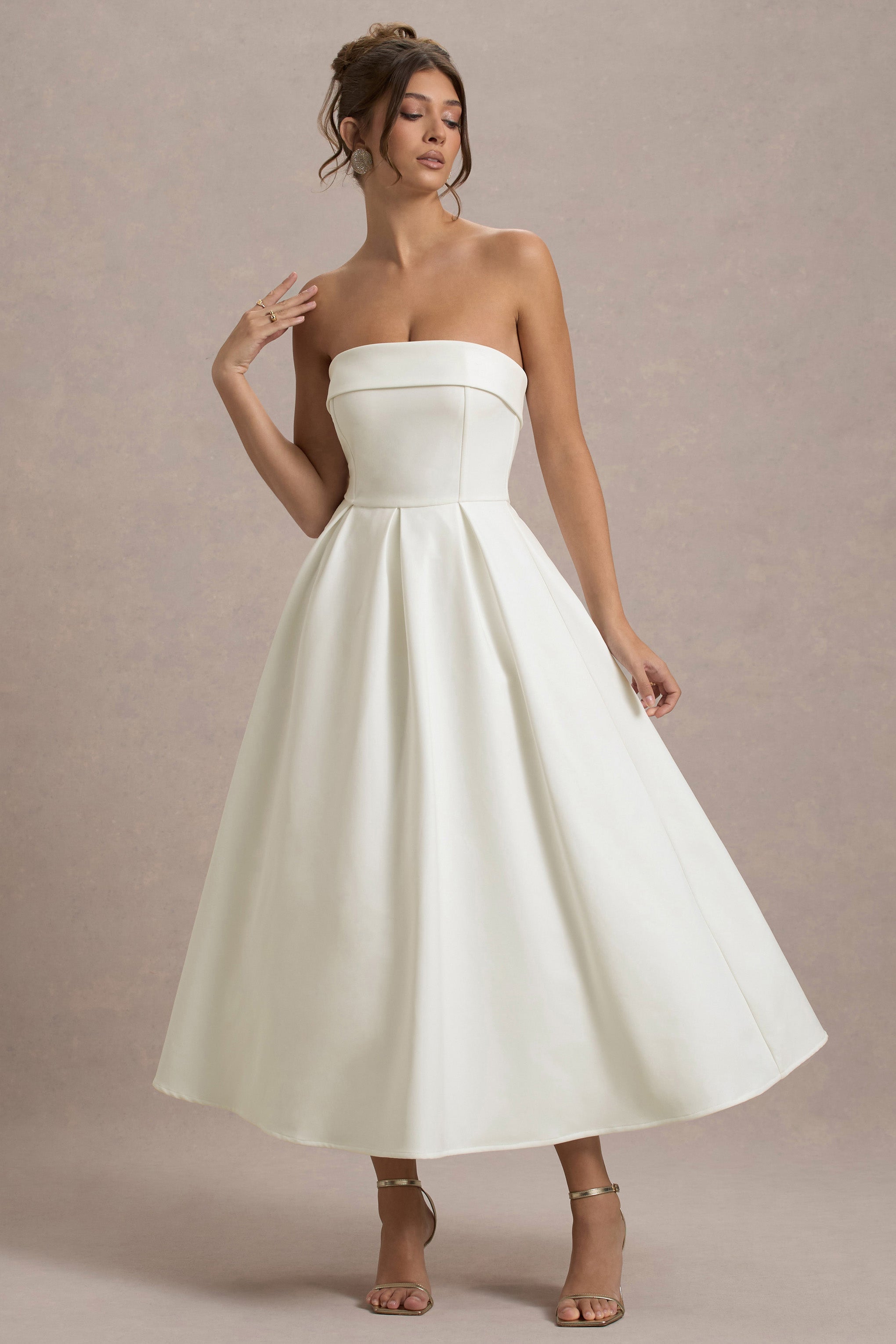 Annalise | Vestido Midi en blanco roto y falda plisada