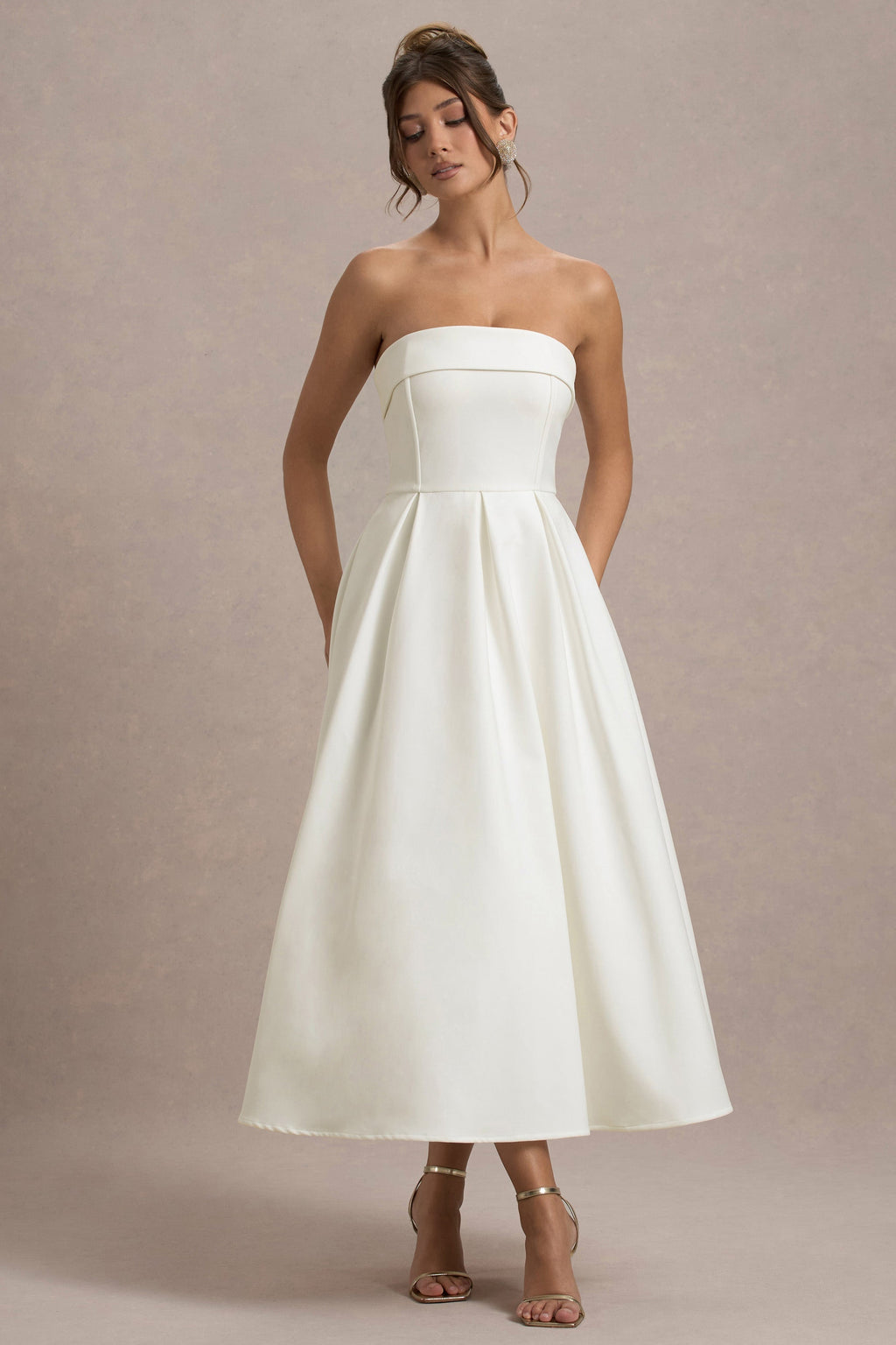 Annalise | Vestido Midi en blanco roto y falda plisada
