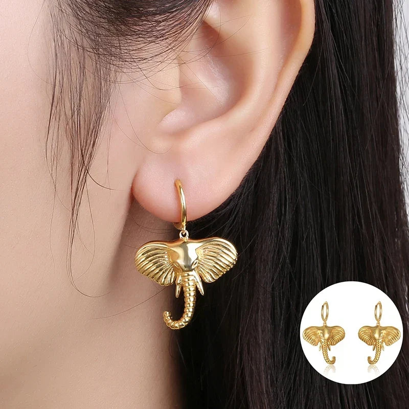 Pendientes de aro con elefante