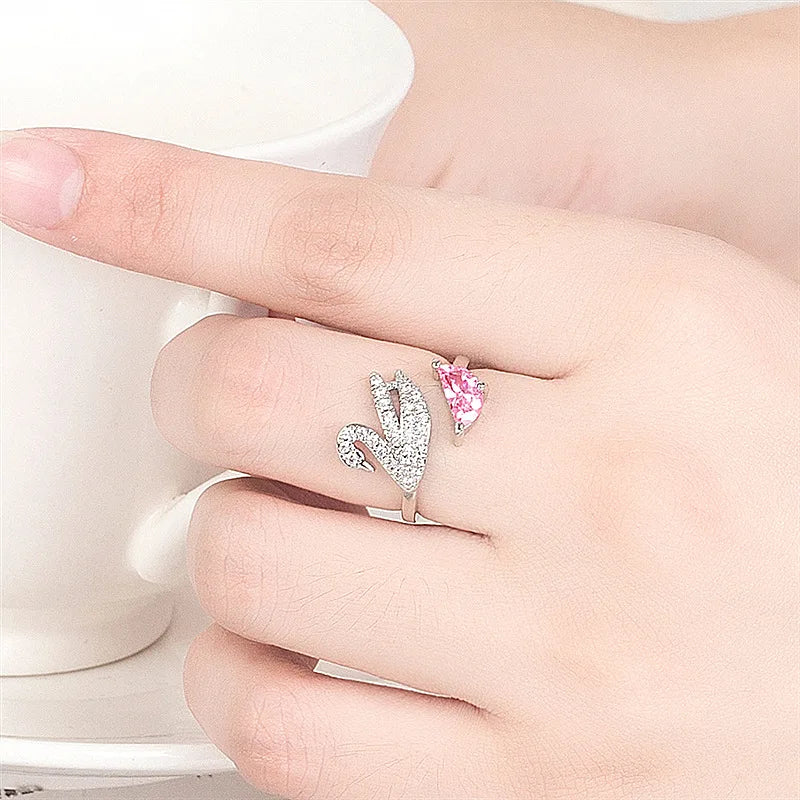 Anillo de cisne en cristal, ajustable