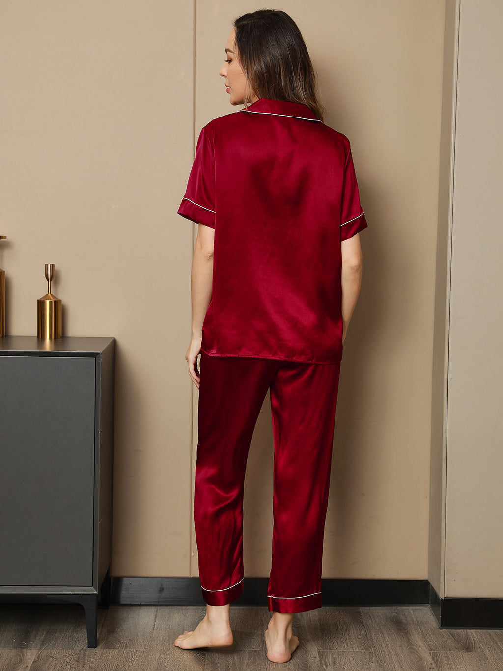 Conjunto de pijama de seda pura con ribete, 2 piezas