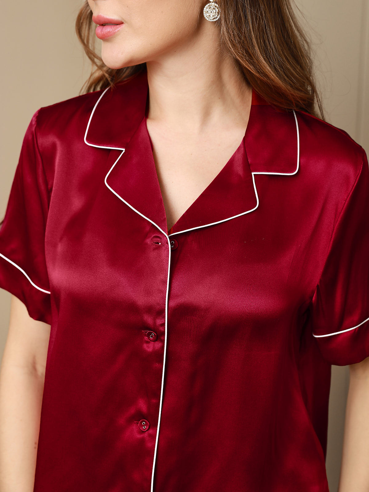 Conjunto de pijama de seda pura con ribete, 2 piezas