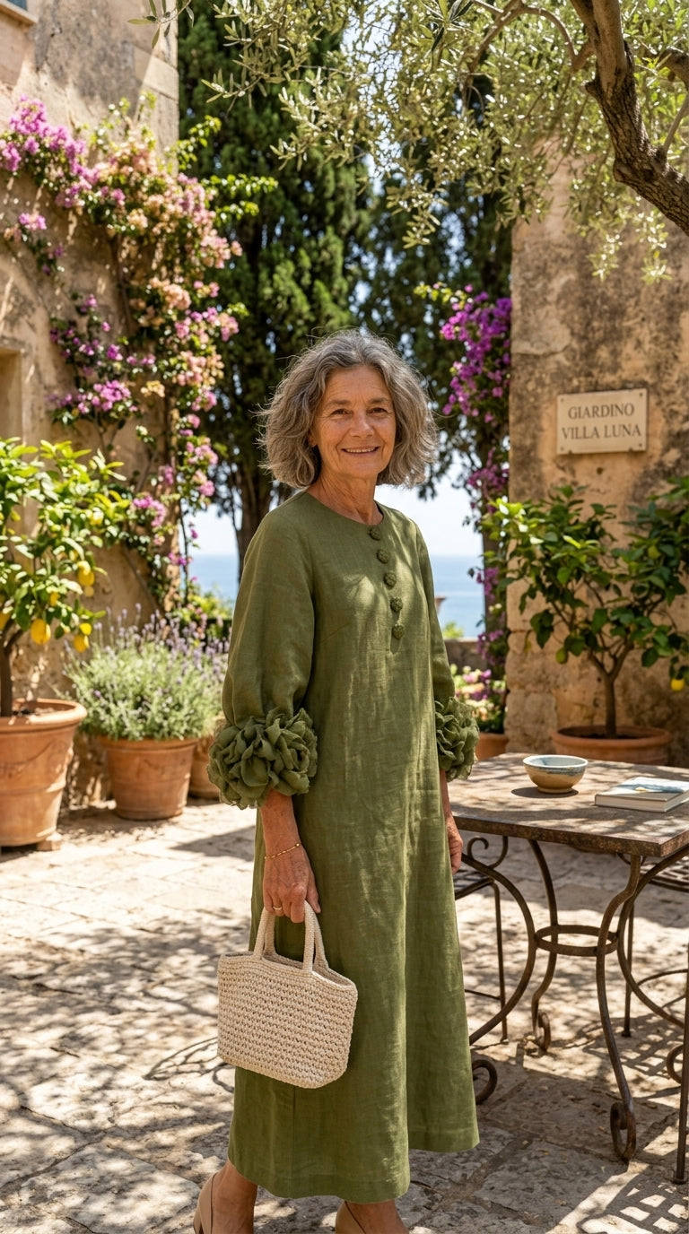 Magdalena | Vestido Estilo Francés con Flores 3D y Mangas Abullonadas