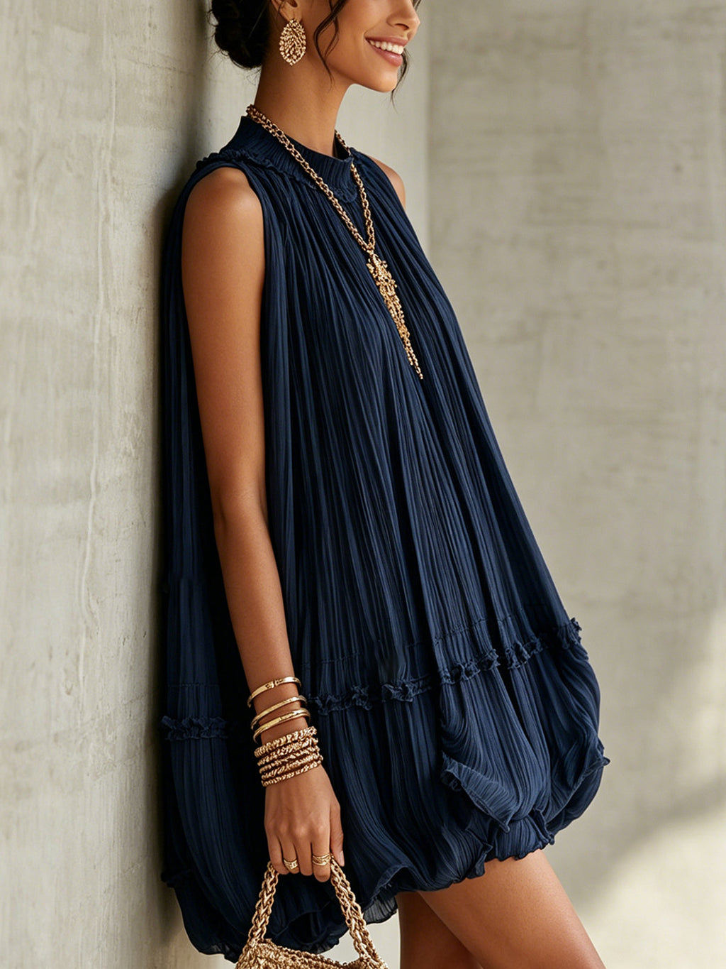 Yasmina | Minivestido de gasa con cuello americano y falda abullonada