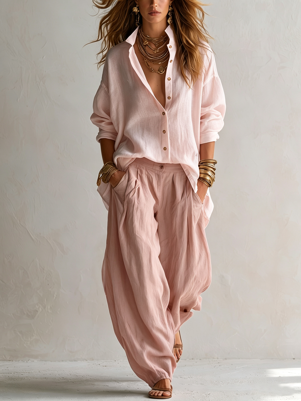 Sara | Camisa blanca holgada y pantalón lantern verde oliva