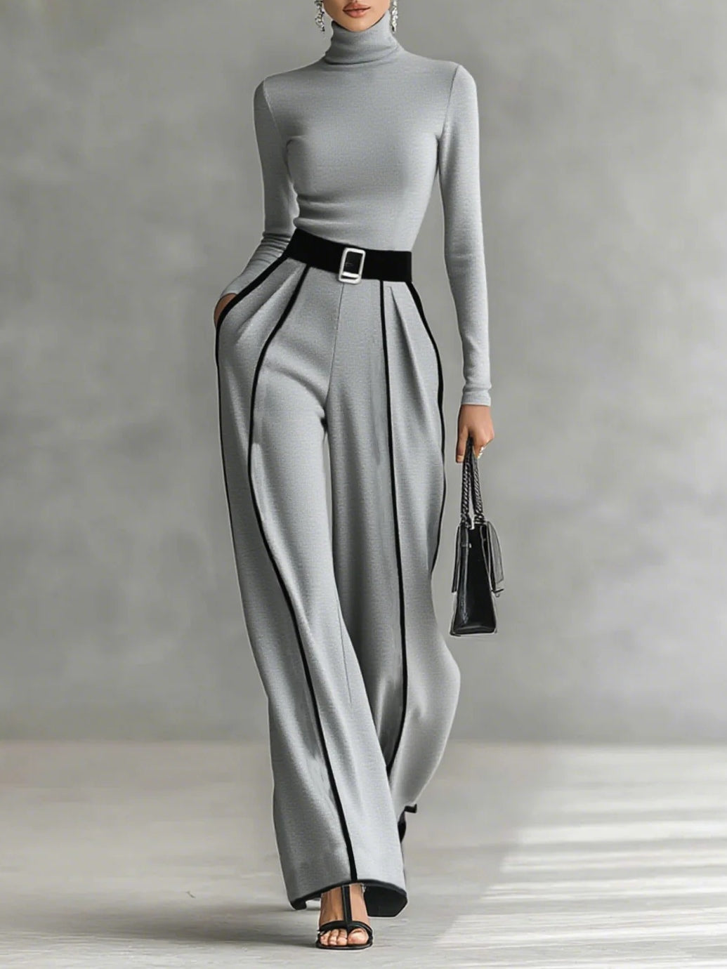 Pilar | Conjunto de cuello alto con ribetes blancos y pantalón ancho
