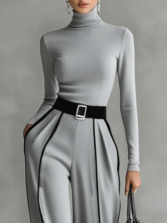 Pilar | Conjunto de cuello alto con ribetes blancos y pantalón ancho