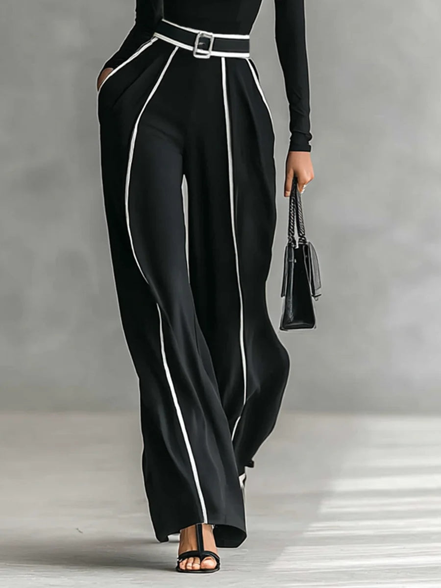 Pilar | Conjunto de cuello alto con ribetes blancos y pantalón ancho