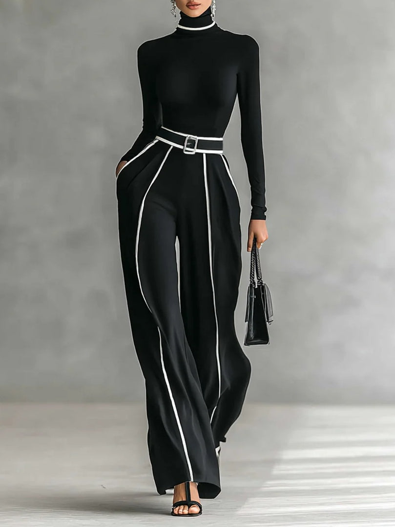 Pilar | Conjunto de cuello alto con ribetes blancos y pantalón ancho