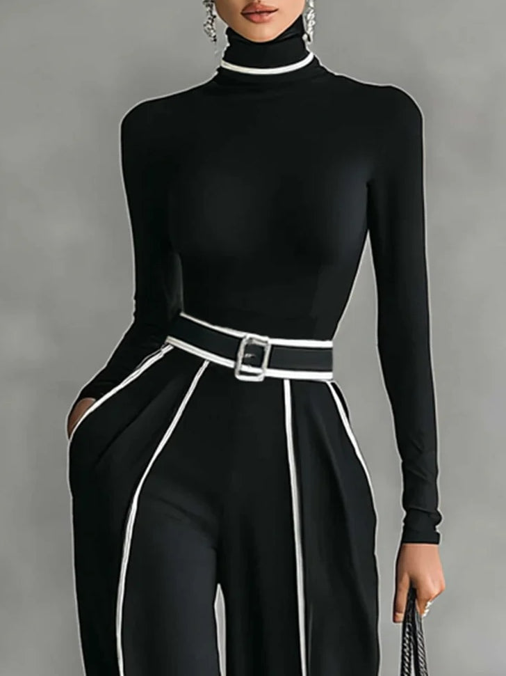 Pilar | Conjunto de cuello alto con ribetes blancos y pantalón ancho