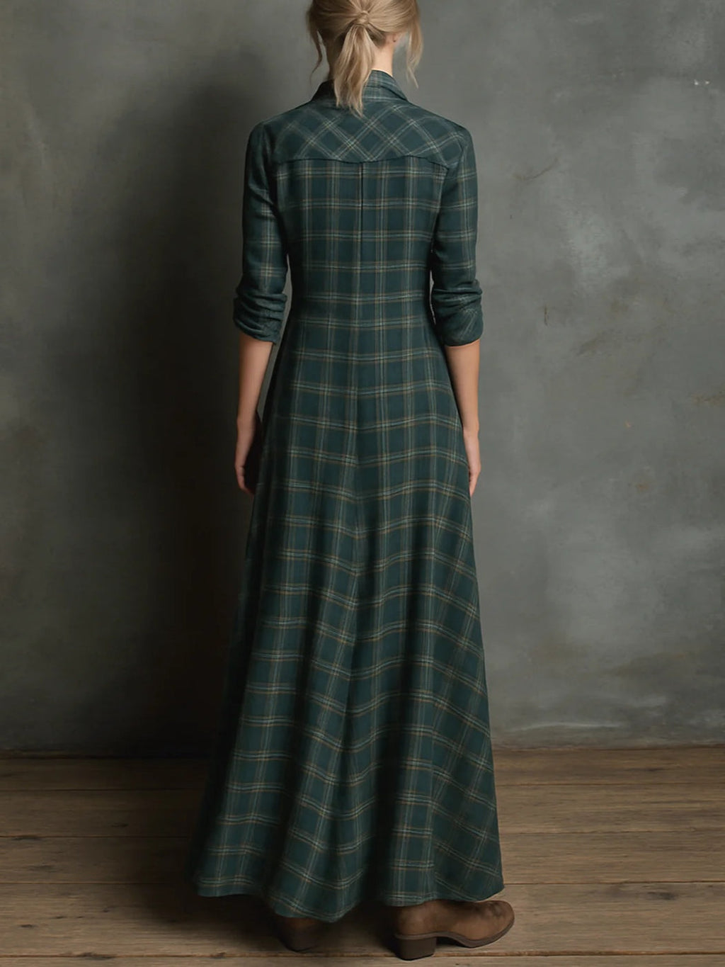 Daniela | Vestido camisero largo de cuadros vichy verde